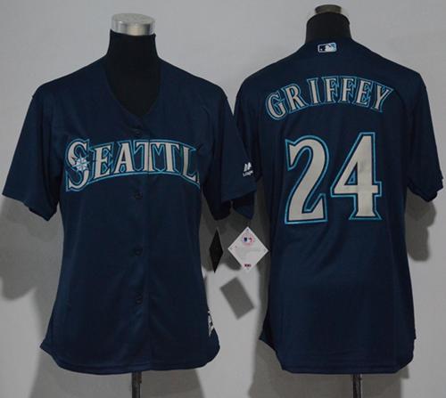 Mariners #24 Ken Griffey Navy Blue Alternate Women's Stitched MLB Jersey